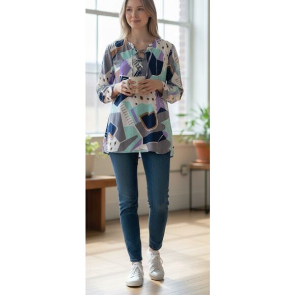 Abstract Lace Neckline Retro Vintage Pullover size Medium - Picture 2 of 10